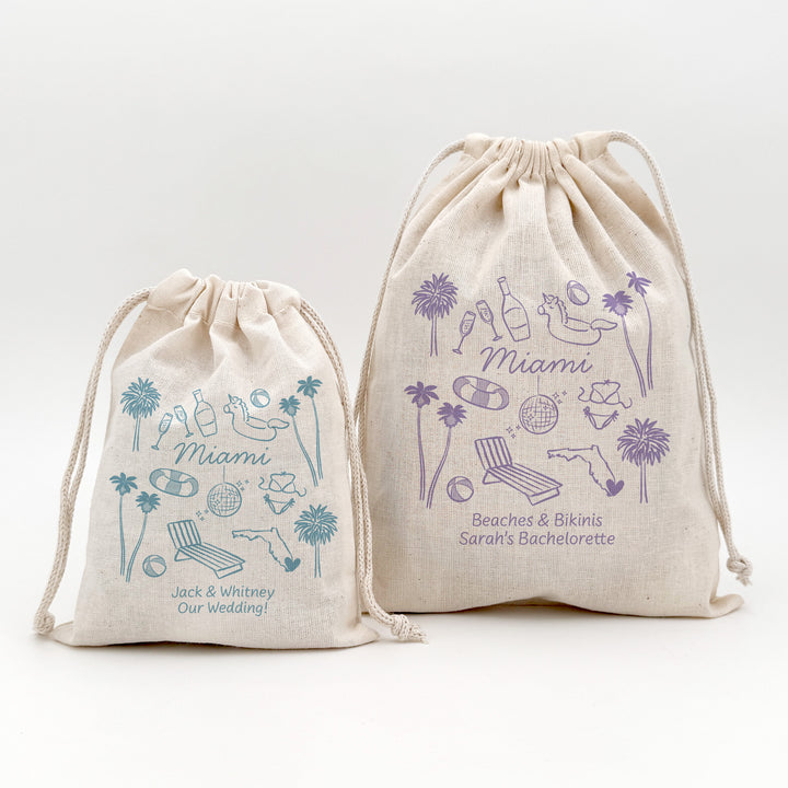 Custom Drawstring Bags, Girls Trip, Miami Bachelorette Bags