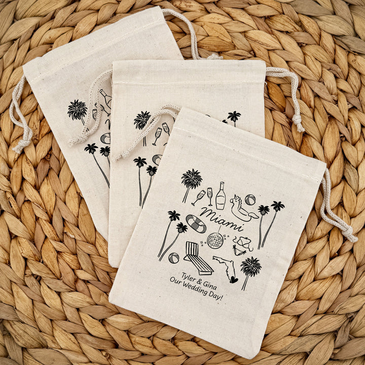 Custom Drawstring Bags, Girls Trip, Miami Bachelorette Bags