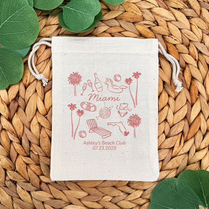Custom Drawstring Bags, Girls Trip, Miami Bachelorette Bags