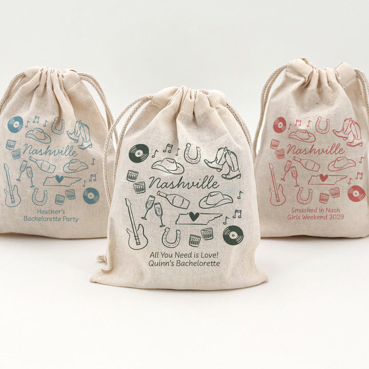 Custom Drawstring Bags, Girls Trip, Nashville Bachelorette Bags
