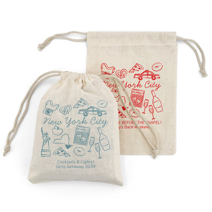 Custom Drawstring Bags, Girls Trip, New York Bachelorette Bags