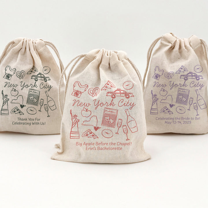 Custom Drawstring Bags, Girls Trip, New York Bachelorette Bags