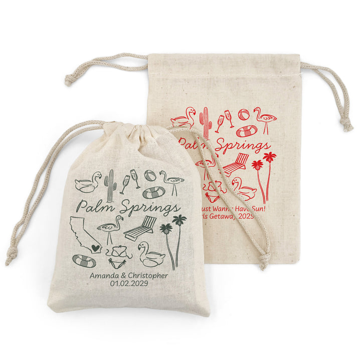 Custom Drawstring Bags, Girls Trip, Palm Springs Bachelorette Bags