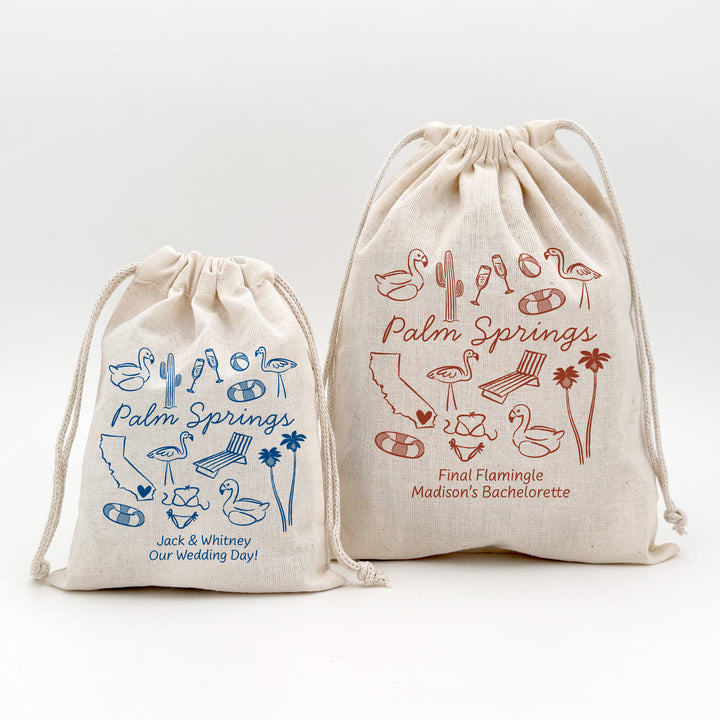 Custom Drawstring Bags, Girls Trip, Palm Springs Bachelorette Bags