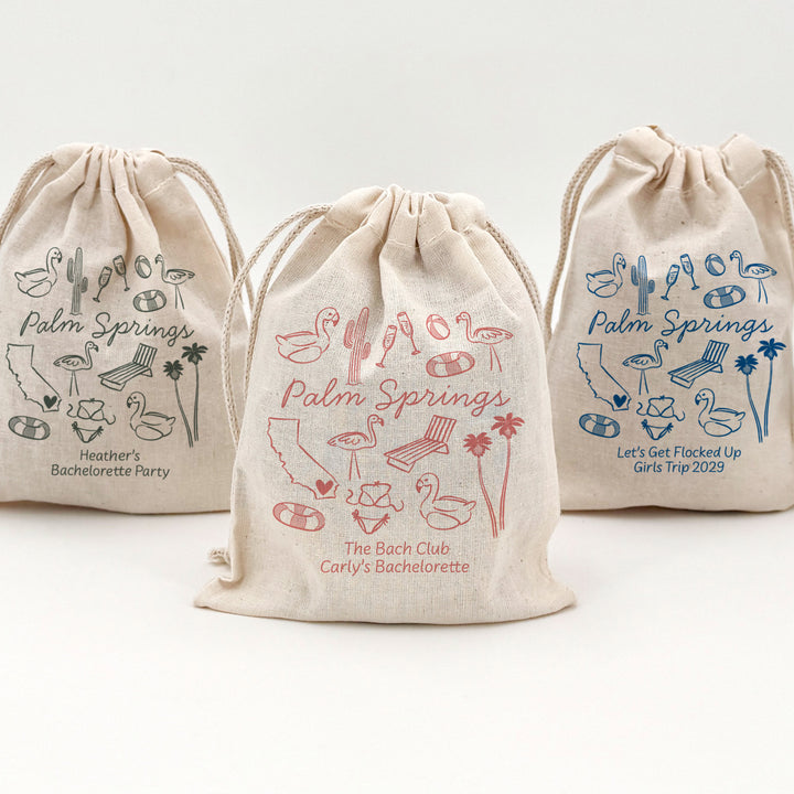 Custom Drawstring Bags, Girls Trip, Palm Springs Bachelorette Bags