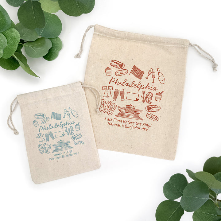 Custom Drawstring Bags, Girls Trip, Philadelphia Bachelorette Bags