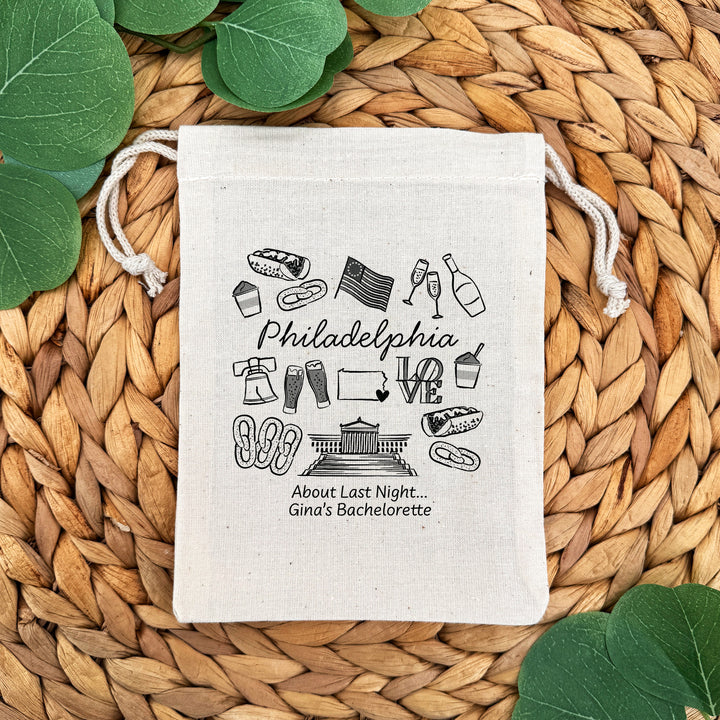 Custom Drawstring Bags, Girls Trip, Philadelphia Bachelorette Bags