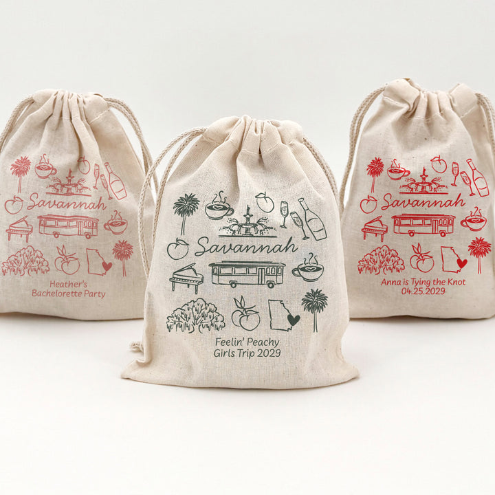 Custom Drawstring Bags, Girls Trip, Savannah Bachelorette Bags
