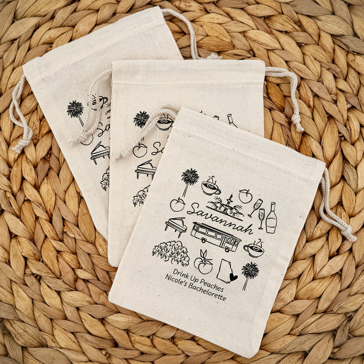 Custom Drawstring Bags, Girls Trip, Savannah Bachelorette Bags