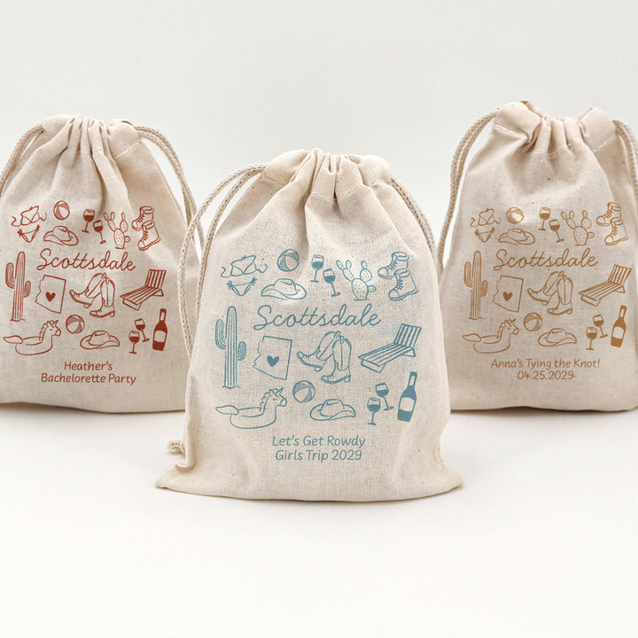 Custom Drawstring Bags, Girls Trip, Scottsdale Bachelorette Bags