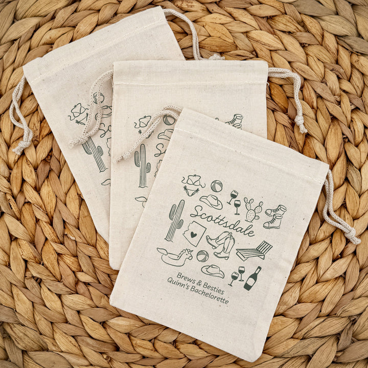 Custom Drawstring Bags, Girls Trip, Scottsdale Bachelorette Bags