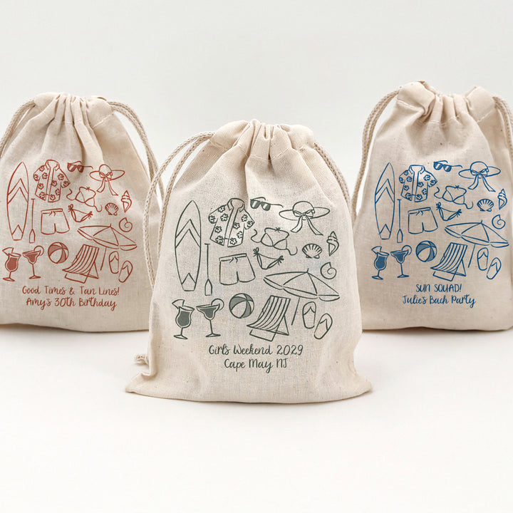 Custom Drawstring Bags, Girls Trip, Beach Bachelorette Bags