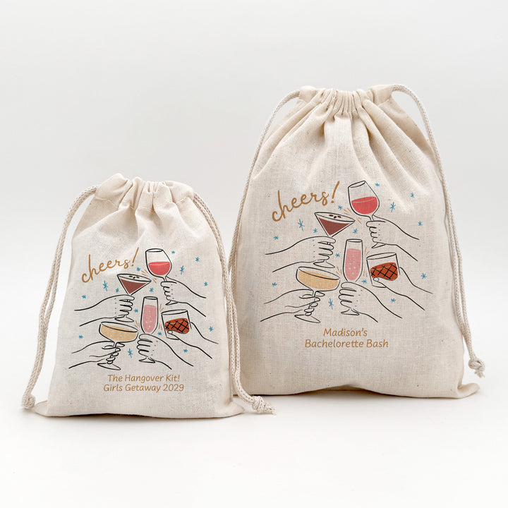 Cheers Drinks Sketch Drawstring Bags