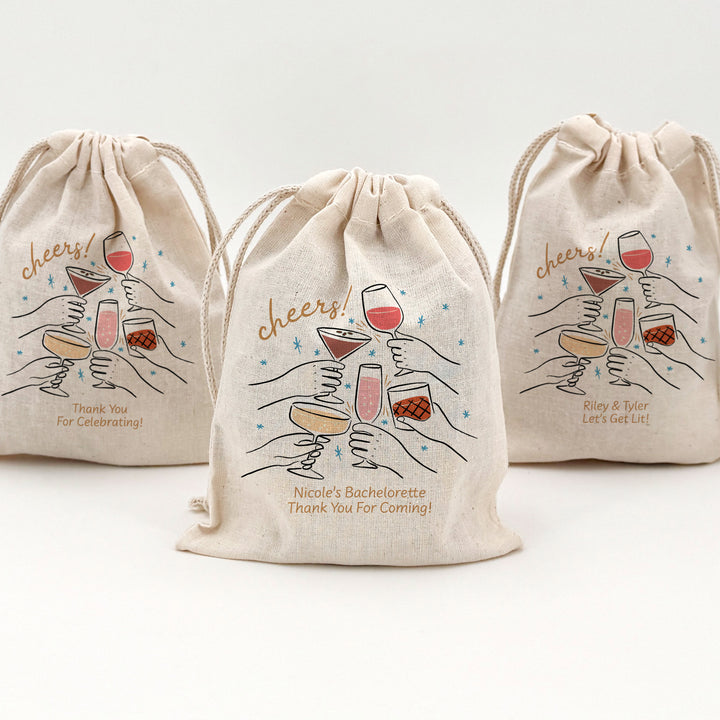 Cheers Drinks Sketch Drawstring Bags