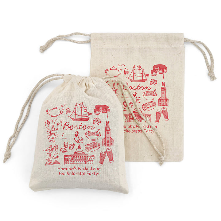 Custom Drawstring Bags, Girls Trip, Boston Bachelorette Bags