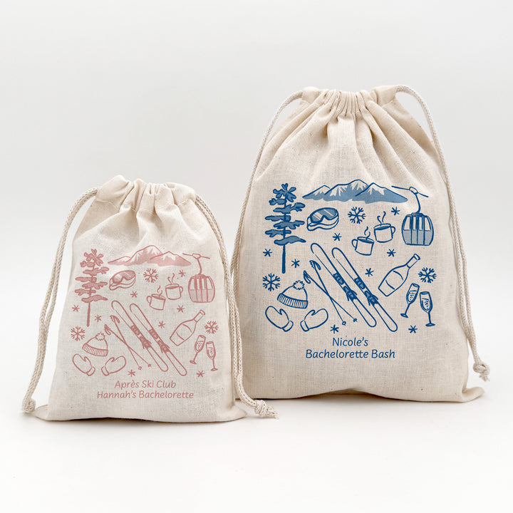 Hand Drawn Ski Pattern Sketch Drawstring Bags