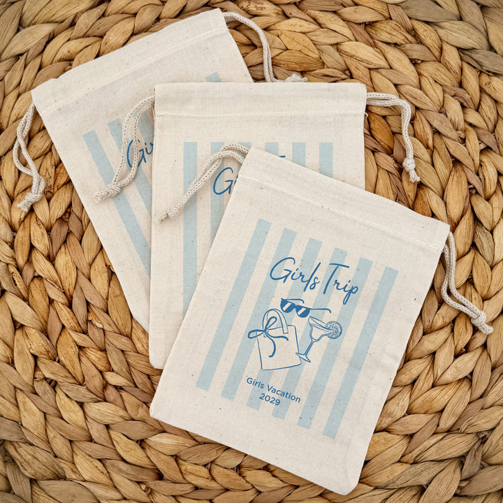 About Last Night, Last Toast on the Coast, Bachelorette Stripe Drawstring Bags
