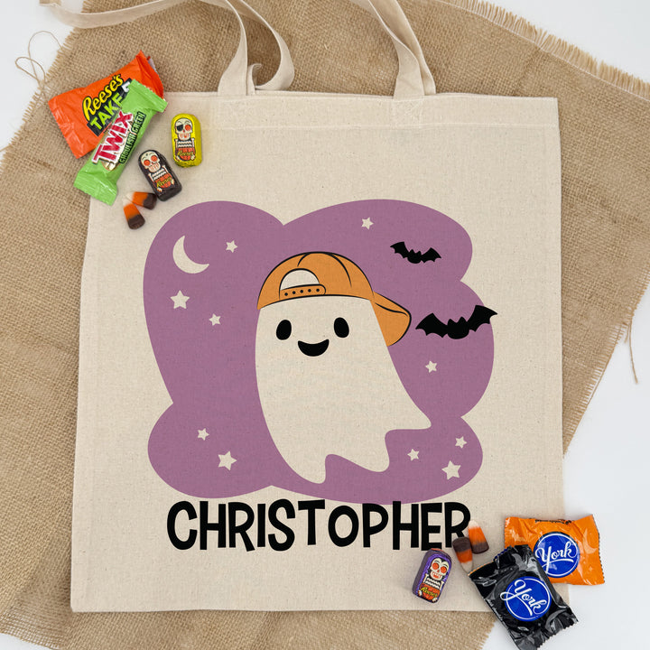 Custom Tote Bags, Custom Trick or Treat Bags, Halloween Gift Bags, Personalized Halloween Ghost Bags, Ghosts with Hats