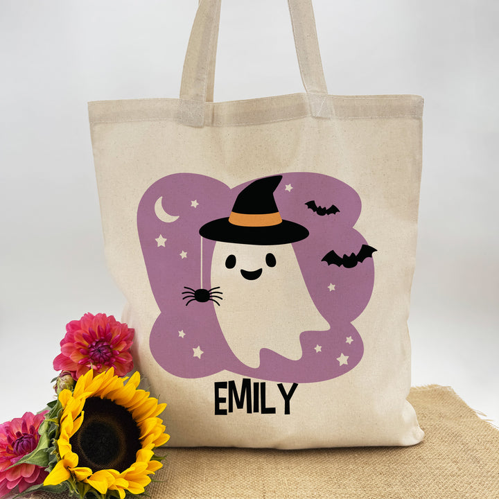 Custom Tote Bags, Custom Trick or Treat Bags, Halloween Gift Bags, Personalized Halloween Ghost Bags, Ghosts with Hats