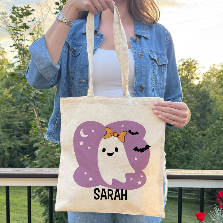 Custom Tote Bags, Custom Trick or Treat Bags, Halloween Gift Bags, Personalized Halloween Ghost Bags, Ghosts with Hats