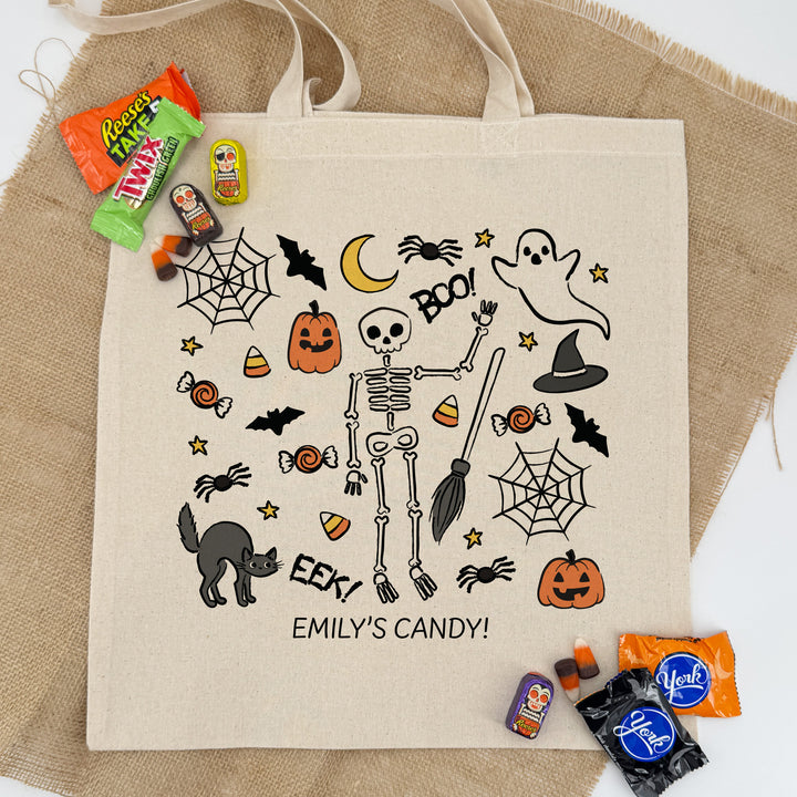 Custom Tote Bags, Custom Trick or Treat Bags, Halloween Candy Totes, Doodle Halloween Tote Bags