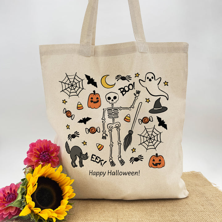 Custom Tote Bags, Custom Trick or Treat Bags, Halloween Candy Totes, Doodle Halloween Tote Bags