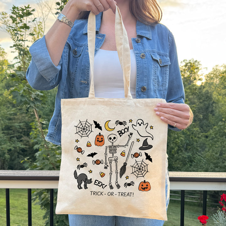 Custom Tote Bags, Custom Trick or Treat Bags, Halloween Candy Totes, Doodle Halloween Tote Bags