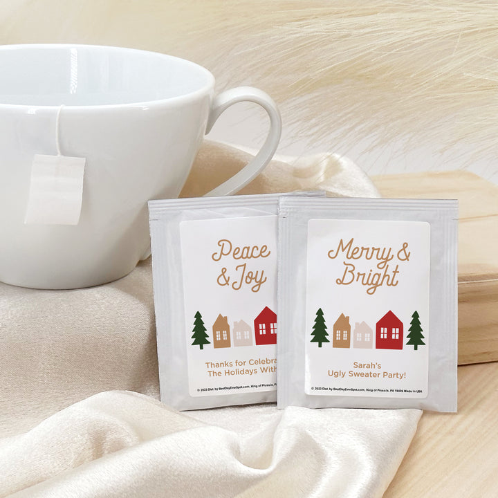 Personalized Christmas Tea Favors, Christmas Village Tea Party