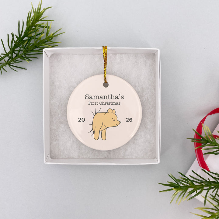 Classic Winnie the Pooh Ornament,  Personalized Baby's First Christmas Ornament, Pooh Got Stuck