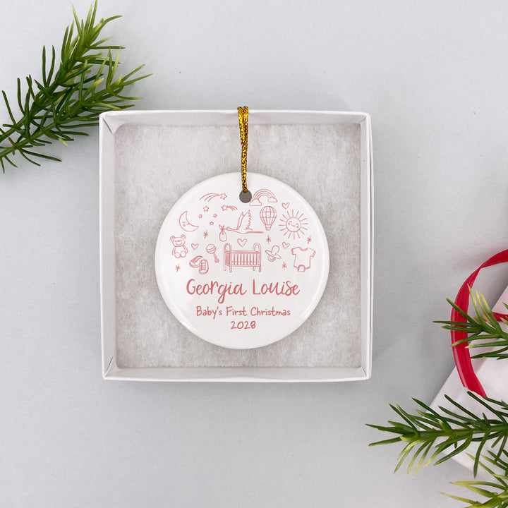 Personalized Christmas Ornament, Hand Drawn Baby Icon Pattern Sketch