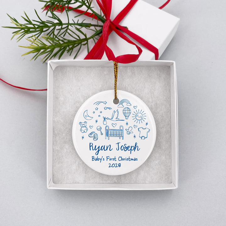 Personalized Christmas Ornament, Hand Drawn Baby Icon Pattern Sketch