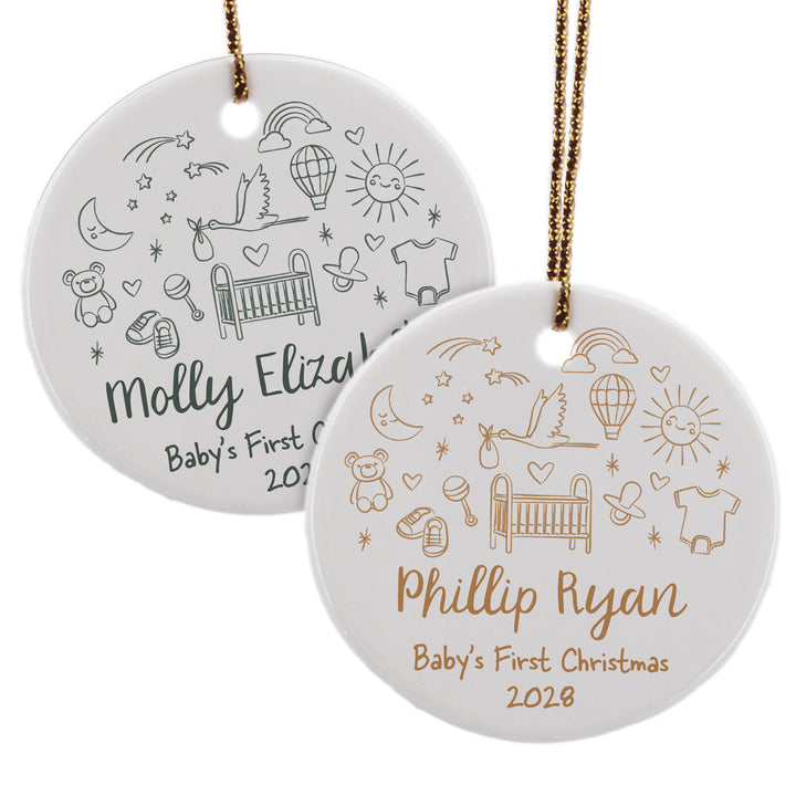 Personalized Christmas Ornament, Hand Drawn Baby Icon Pattern Sketch