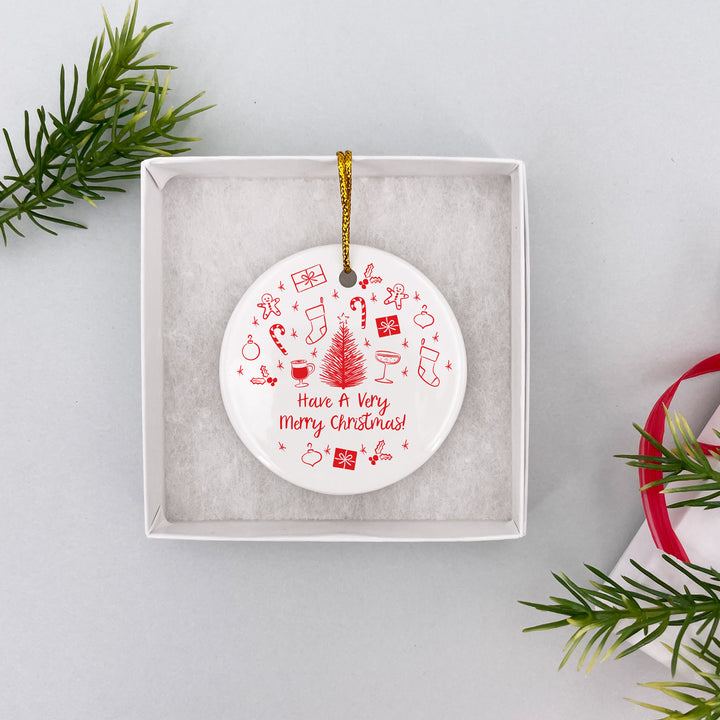 Personalized Christmas Ornament, Hand Drawn Christmas Icon Pattern Sketch