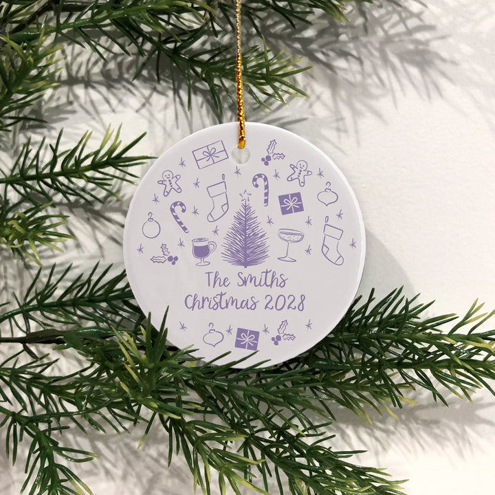 Personalized Christmas Ornament, Hand Drawn Christmas Icon Pattern Sketch