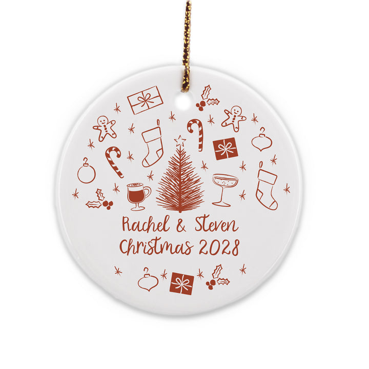 Personalized Christmas Ornament, Hand Drawn Christmas Icon Pattern Sketch