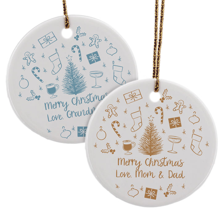 Personalized Christmas Ornament, Hand Drawn Christmas Icon Pattern Sketch