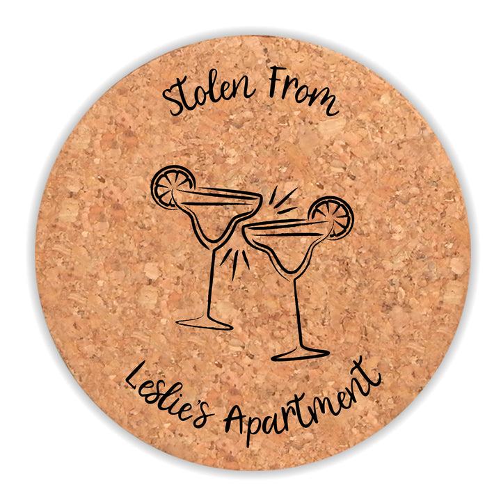 Personalized Round Cork Coasters, Birthday Favors, Sketch Cocktail Glasses