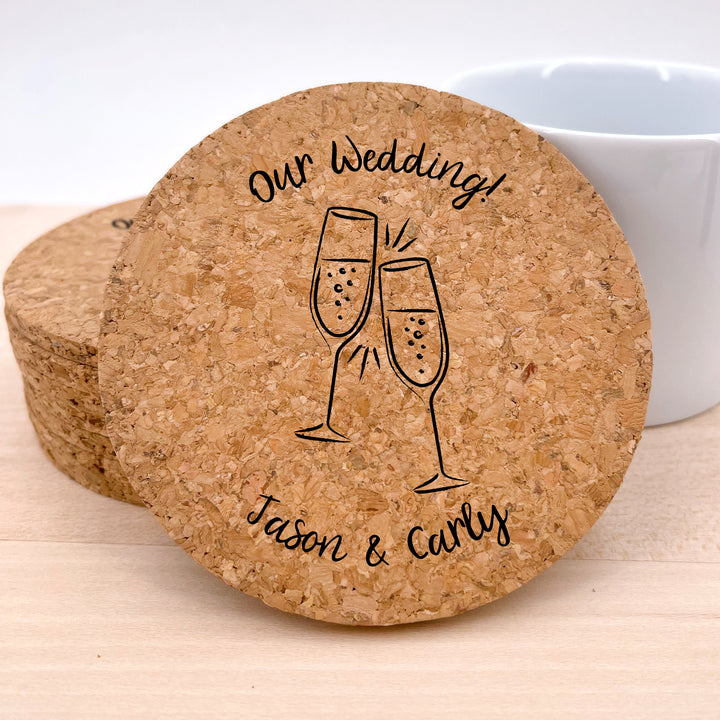 Personalized Round Cork Coasters, Birthday Favors, Sketch Cocktail Glasses