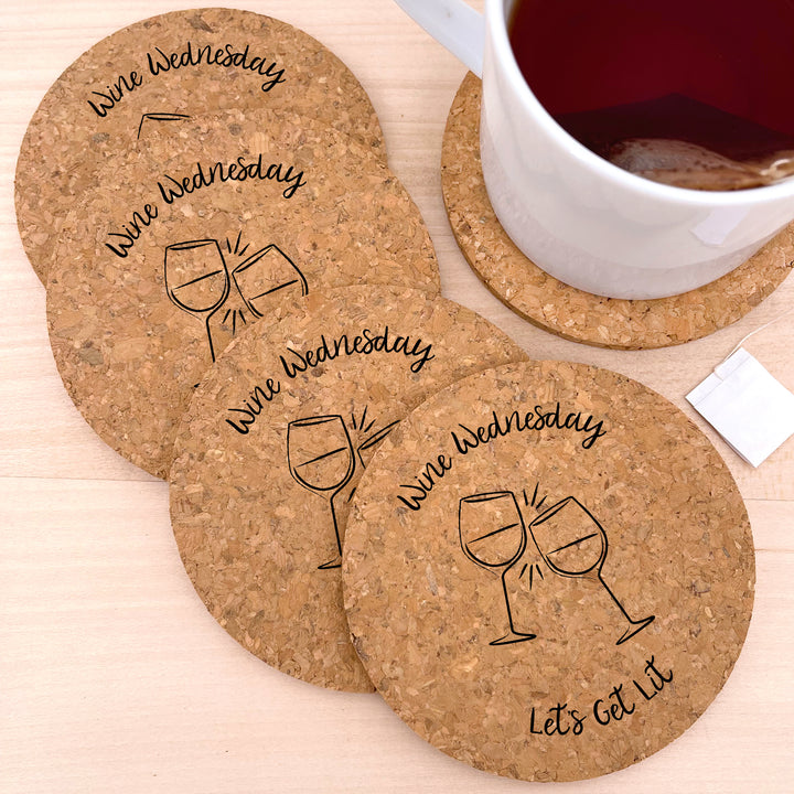 Personalized Round Cork Coasters, Birthday Favors, Sketch Cocktail Glasses