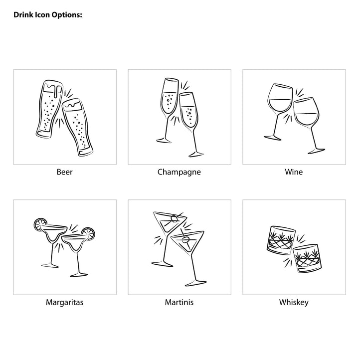 Personalized Round Cork Coasters, Birthday Favors, Sketch Cocktail Glasses