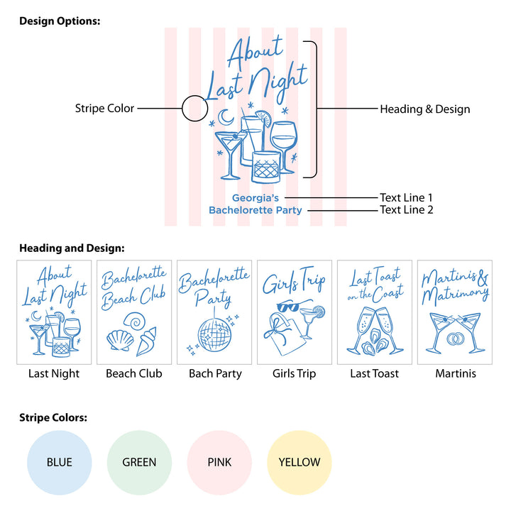 About Last Night, Last Toast on the Coast, Bachelorette Stripe Drawstring Bags