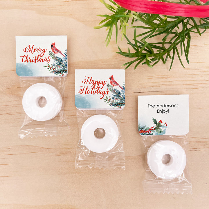 Personalized Life Saver Christmas Mints, Red Cardinal Christmas Favors
