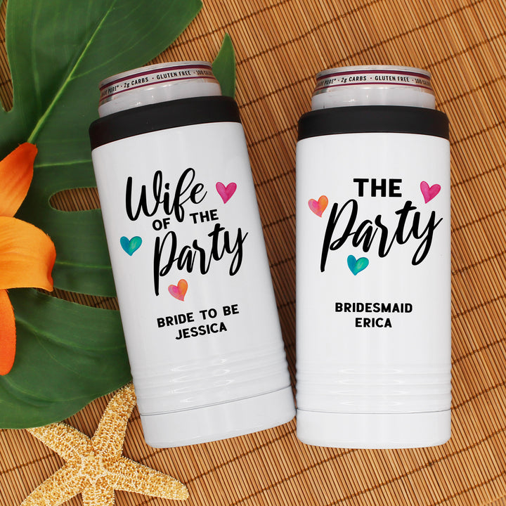 Wife of the Party Slim Can Cooler, Personalized Bride Gift, Bridesmaid Gift