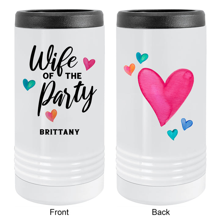 Wife of the Party Slim Can Cooler, Personalized Bride Gift, Bridesmaid Gift