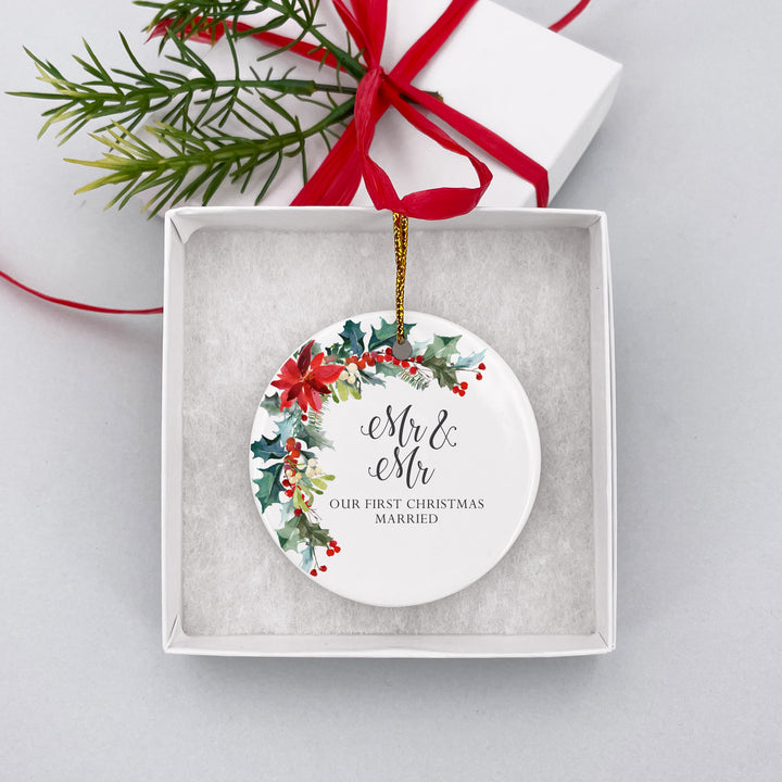 Personalized Poinsettia Ornament, Mr. Mrs., Mr. Mr., Mrs. Mrs., Keepsake Ornament