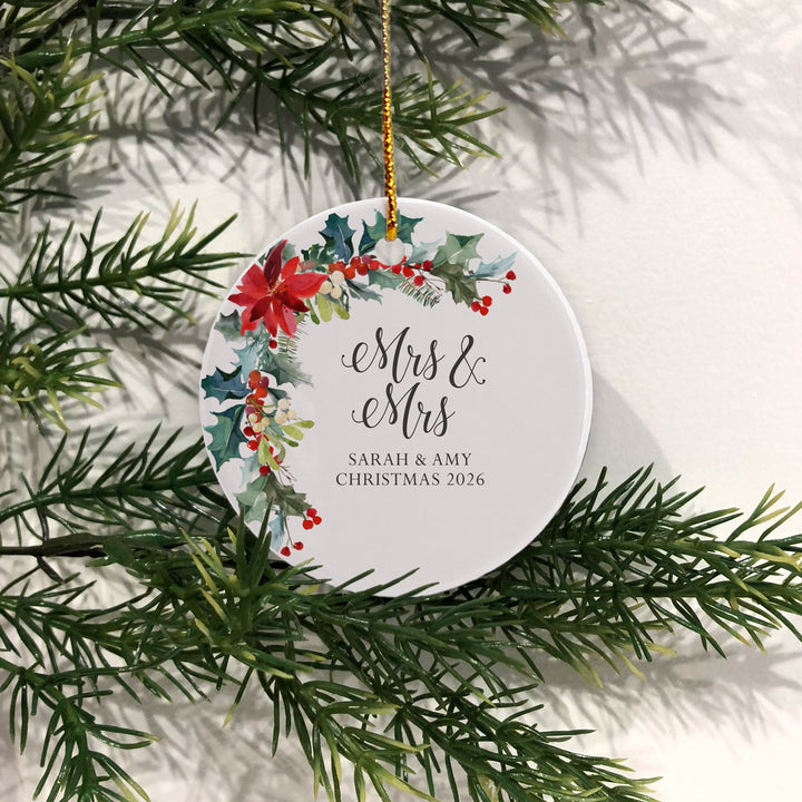 Personalized Poinsettia Ornament, Mr. Mrs., Mr. Mr., Mrs. Mrs., Keepsake Ornament
