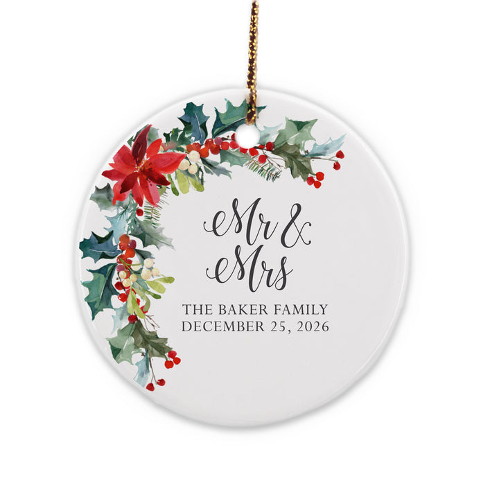 Personalized Poinsettia Ornament, Mr. Mrs., Mr. Mr., Mrs. Mrs., Keepsake Ornament