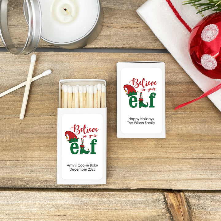 Personalized Christmas Match Boxes, Believe in your Elf Matches - Set of 50