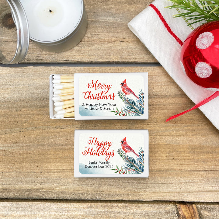 Christmas Match Boxes, Personalized Christmas Matches, Red Cardinal Christmas Matches - Set of 50