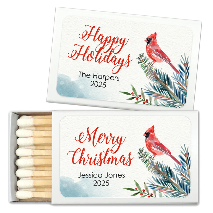 Christmas Match Boxes, Personalized Christmas Matches, Red Cardinal Christmas Matches - Set of 50